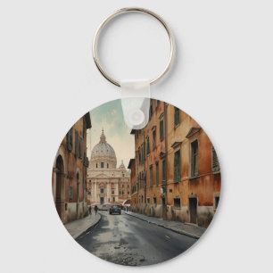 Vintage Style Rome Italian Travel Watercolor Key Ring