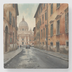 Vintage Style Rome Italian Travel Watercolor Stone Coaster