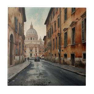 Vintage Style Rome Italian Travel Watercolor Tile