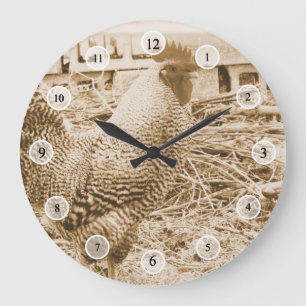 Vintage Style Rooster Photograph Large Clock