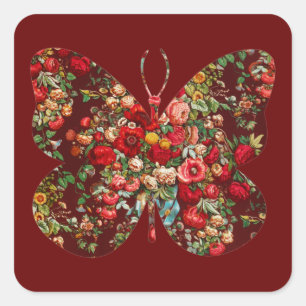 Vintage Style Rose Butterfly Flroal Sticker