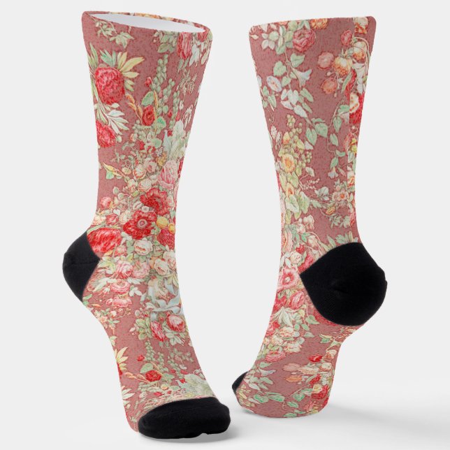 Vintage Style Rose Flowers Fun Socks (Angled)