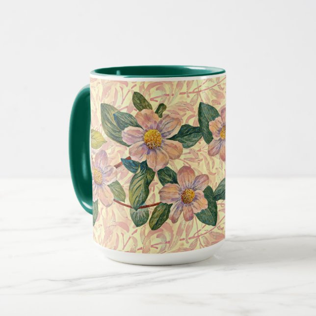 Vintage Style Rose Flowers Illustrated Art Mug Cup (Front Left)