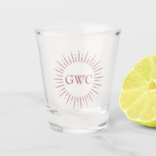 Vintage Style Rose Gold Sunburst  Custom Monogram Shot Glass