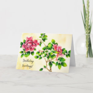Vintage Style Roses Art Flower Birthday Card