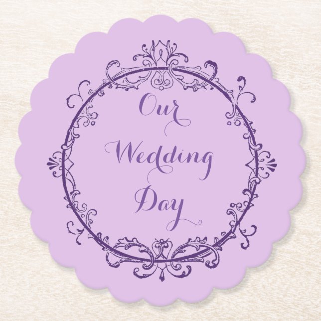 Vintage Style Round Scalloped Wedding Coasters (Front)