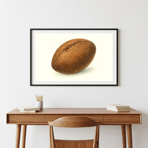 Vintage Style Rugby Ball Watercolor Art Poster