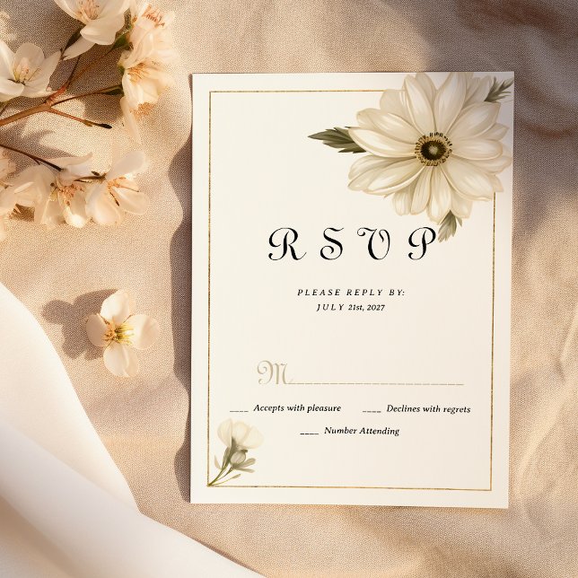 Vintage style rustic daisy flower RSVP Invitation (Vintage style rustic daisy flower RSVP )