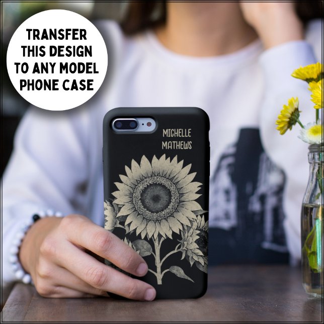 Vintage Style Rustic Monochromatic Sunflower Case-Mate iPhone Case (Creator Uploaded)