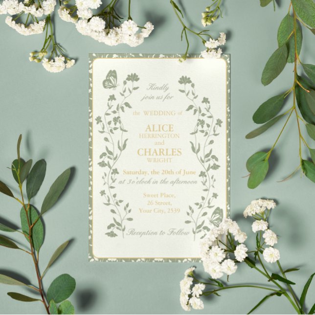 Vintage style Sage Green and Cream  Wedding Invitation (Creator Uploaded)