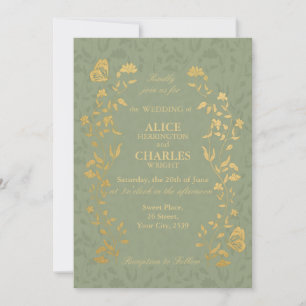 Vintage style Sage Green Wedding Invitation