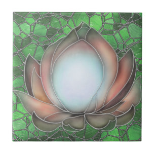 Vintage Style Salmon Lotus Ceramic Tile