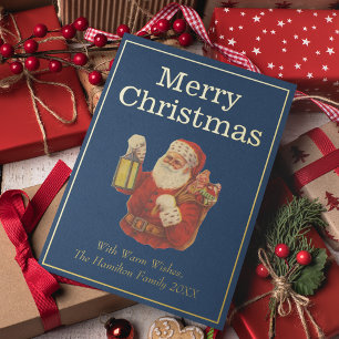 Vintage Style Santa Merry Christmas Gold Foil Holiday Card