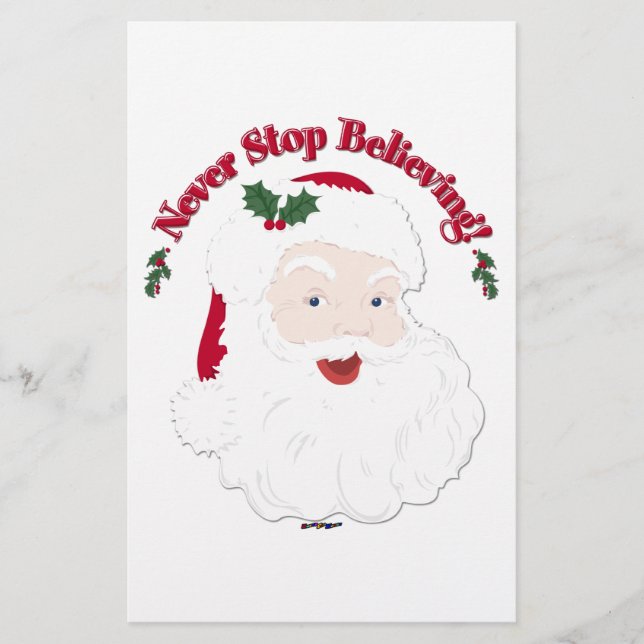 Vintage Style Santa Never Stop Believing Stationery (Front)