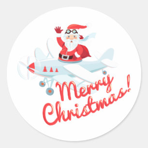 Vintage style Santa - pilot Merry Christmas Classic Round Sticker