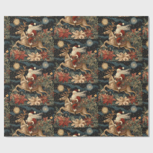 Vintage Style Santa Riding Reindeer Design Wrapping Paper