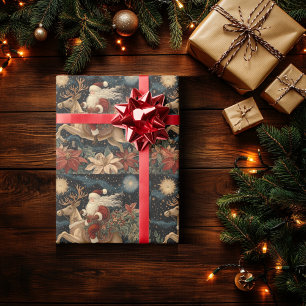 Vintage Style Santa Riding Reindeer Design Wrapping Paper