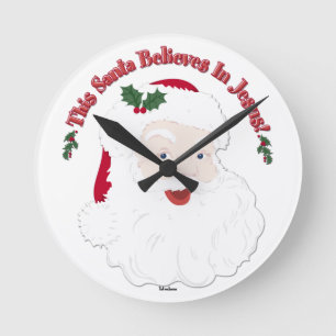 Vintage Style Santa This Santa Believes In Jesus Round Clock