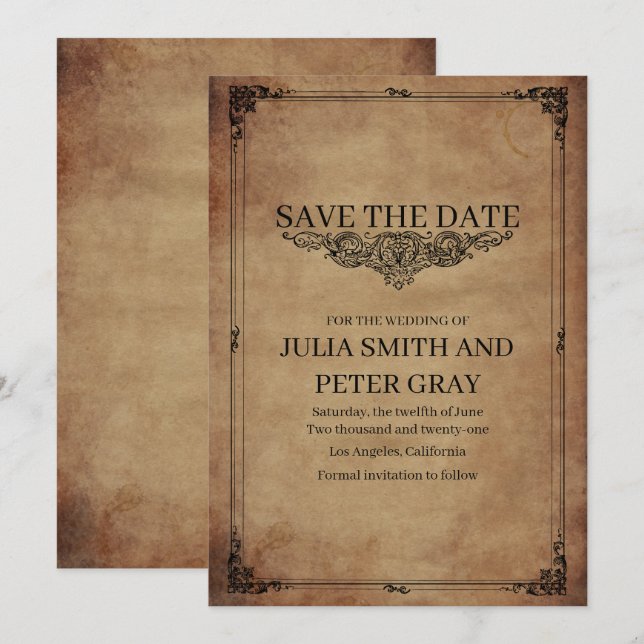 Vintage Style Save The Date  Invitation (Front/Back)
