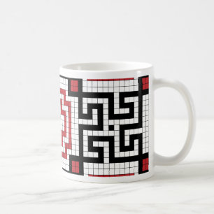 Vintage style seamless black white and red tile coffee mug