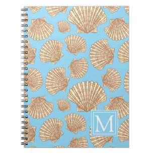 Vintage Style Seashell Pattern   Add Your Initial Notebook