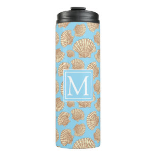 Vintage Style Seashell Pattern Add Your Initial Thermal Tumbler