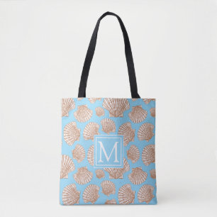 Vintage Style Seashell Pattern Add Your Initial Tote Bag
