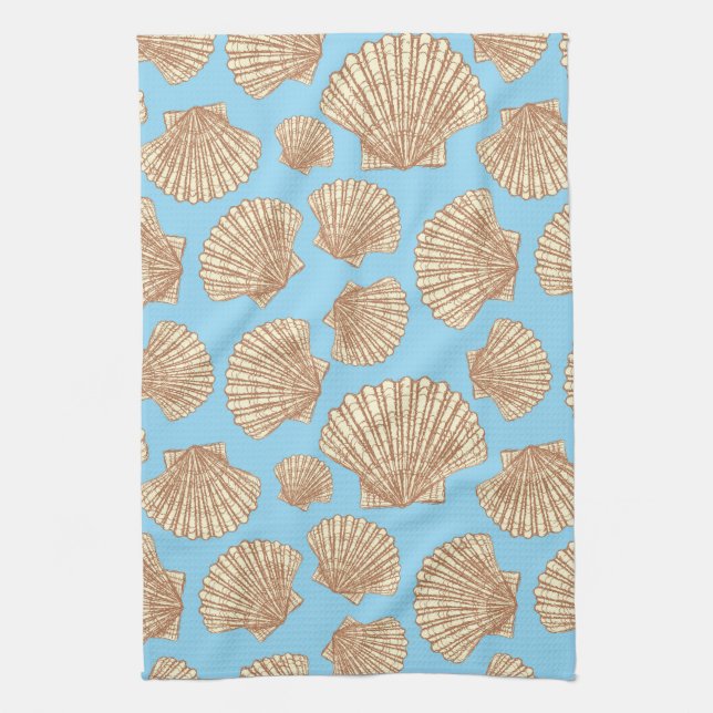 Vintage Style Seashell Pattern Tea Towel (Vertical)