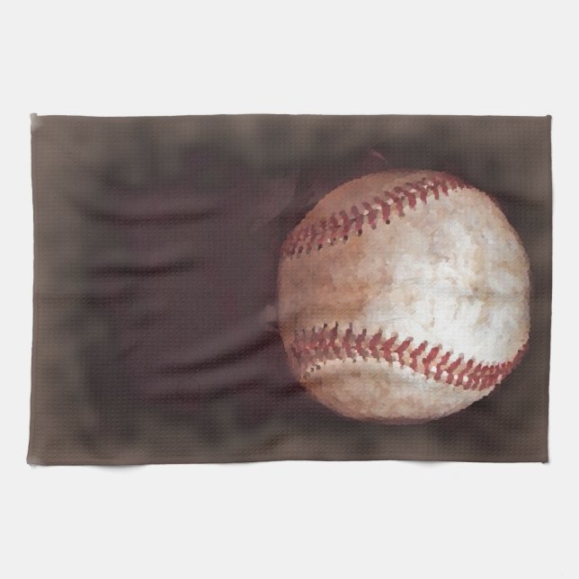 Vintage Style Sepia Baseball Artwork Tea Towel (Horizontal)
