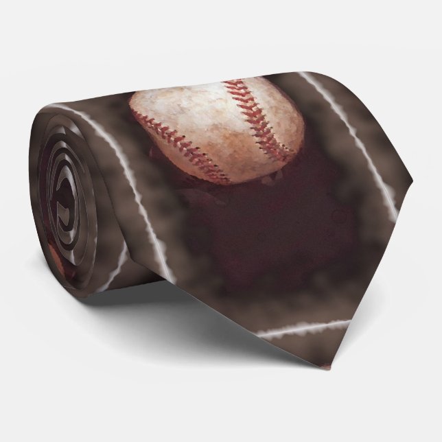 Vintage Style Sepia Baseball Artwork Tie (Rolled)