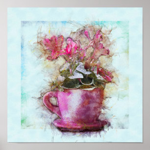 Vintage Style Shabby Chic Violets Lilac Cup Saucer Poster