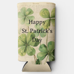 Vintage Style Shamrocks Happy St Patrick's Day Seltzer Can Cooler