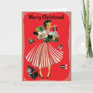 Vintage-Style Shopping Lady Christmas Card