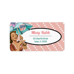 Vintage Style Shower Umbrella Address Label - pink
