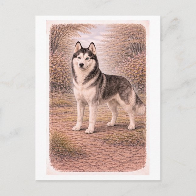 Vintage-Style Siberian Husky Postcard (Front)