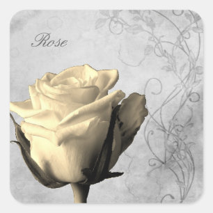 Vintage Style Single Rose Shabby Square Sticker