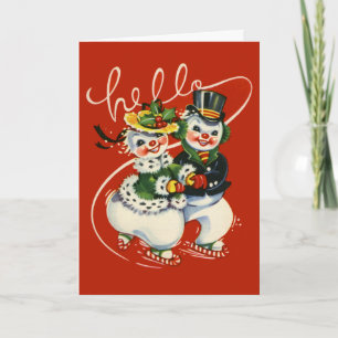Vintage-Style Skating Snowmen Christmas Card
