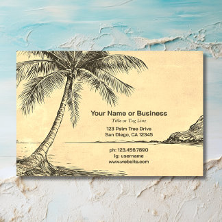 Vintage Style Sketch Palm Trees Tropical Beach Business Card