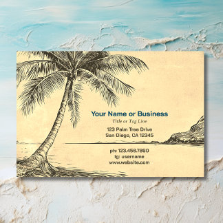 Vintage Style Sketch Palm Trees Tropical Beach Business Card