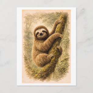 Vintage-Style Sloth Illustration Postcard