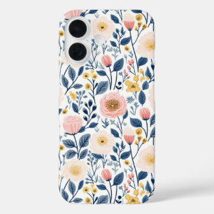 Vintage Style Small Pink Blue Yellow Flowers Cotta iPhone 16 Case
