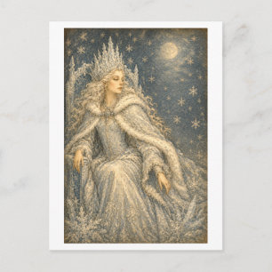 Vintage-Style Snow Queen Illustration Postcard
