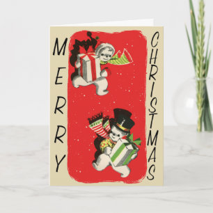 Vintage-Style Snowmen Christmas Card