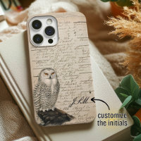 Vintage Style Snowy Owl Paper Script Monogrammed 