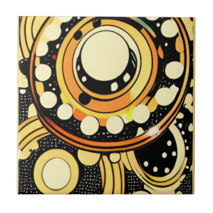 Vintage style spinning top spaceship circles dots tile