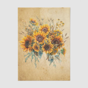 Vintage Style Spray of Sunflowers on Parchment     Tissue Paper
