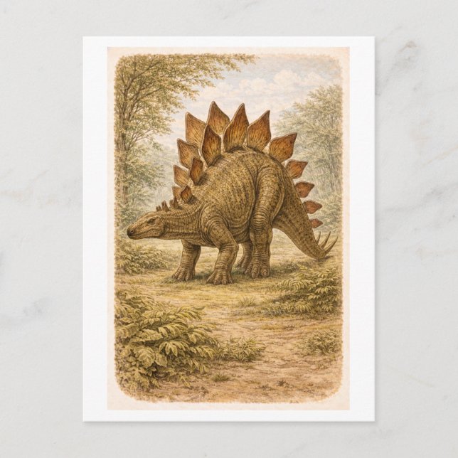 Vintage-Style Stegosaurus lllustration Postcard (Front)