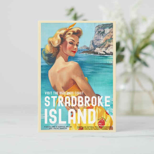 Vintage Style Stradbroke Island Travel Card (Standing Front)