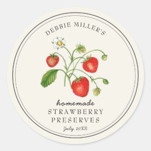 Vintage style Strawberry on off-white Jam jar Classic Round Sticker