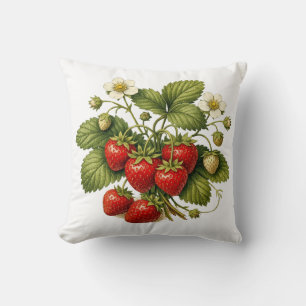 Vintage Style Strawberry Plant with Ripe Berries Cushion